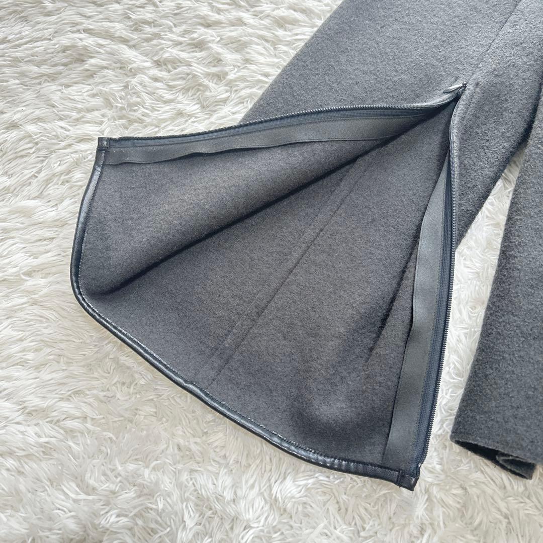 23区 コンプレストパイル ノーカラー アウター コート ジャケット グレー