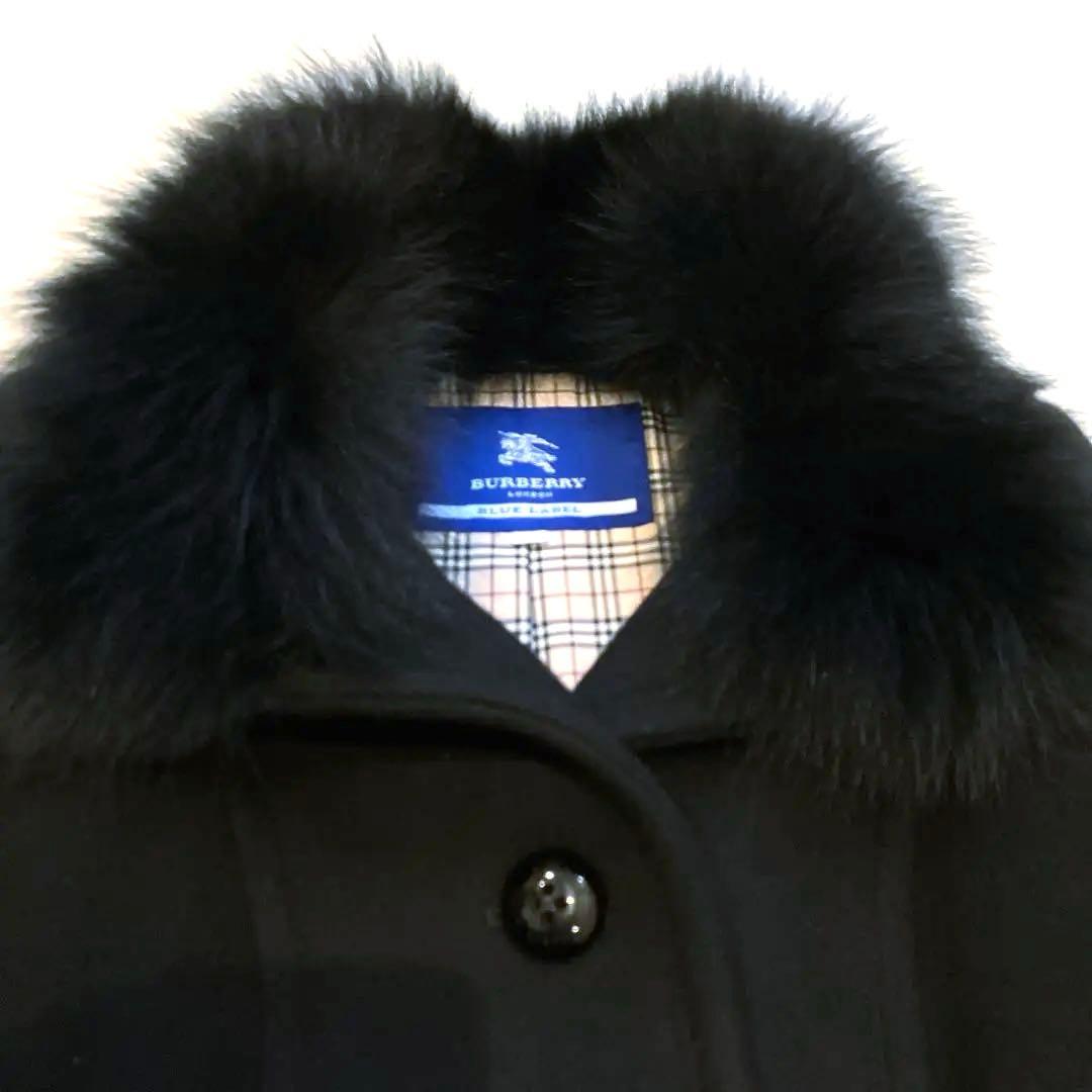 美品　バーバリープルーレーベル　アンゴラ3way ファー付コート　ブラック　38