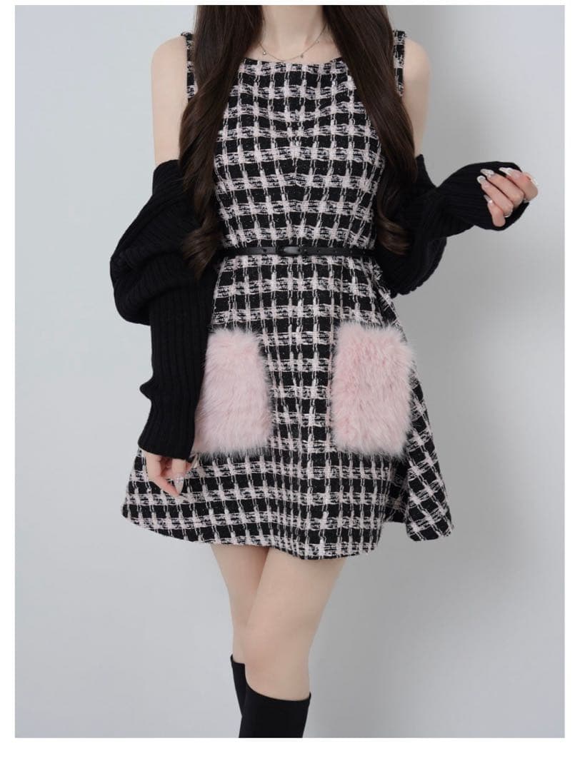Lumignon original ♥ Tweed pocket fur ドレス