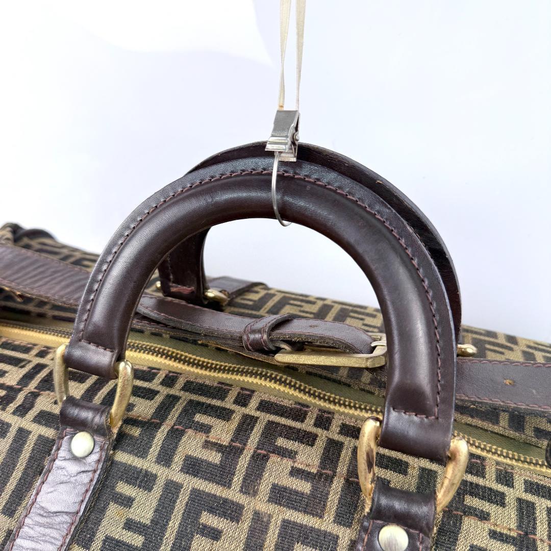 FENDI ボストンバッグ 特大 ズッカ キャンバス　レザー ブラウン 大容量