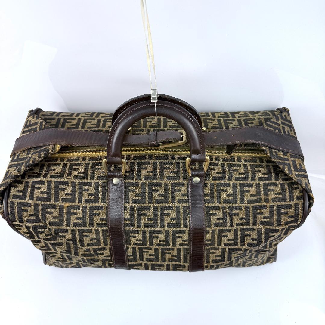 FENDI ボストンバッグ 特大 ズッカ キャンバス　レザー ブラウン 大容量