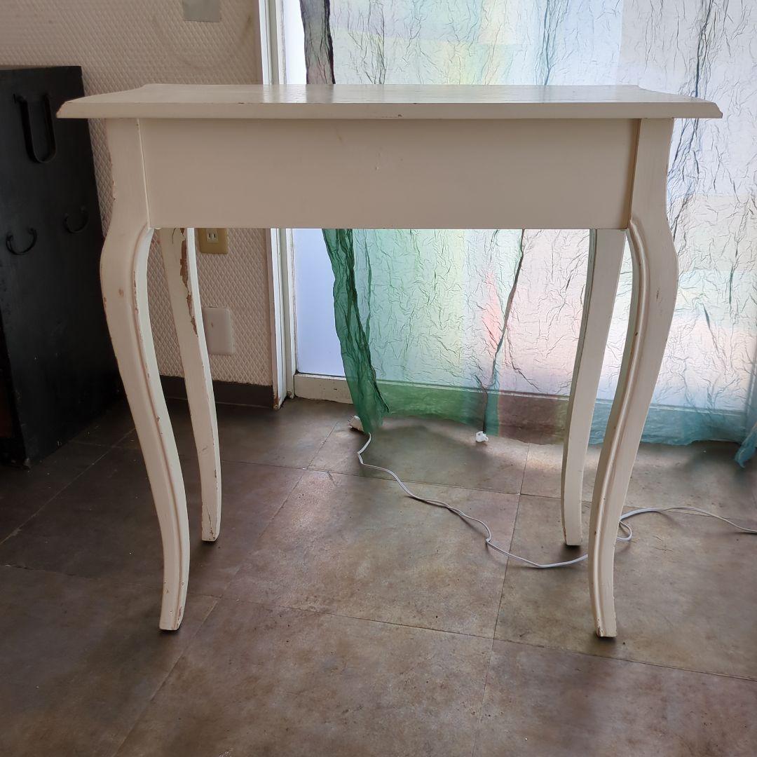 ホワイト バラ サイドテーブル ロココ調 猫脚 引き出し 木製 薔薇