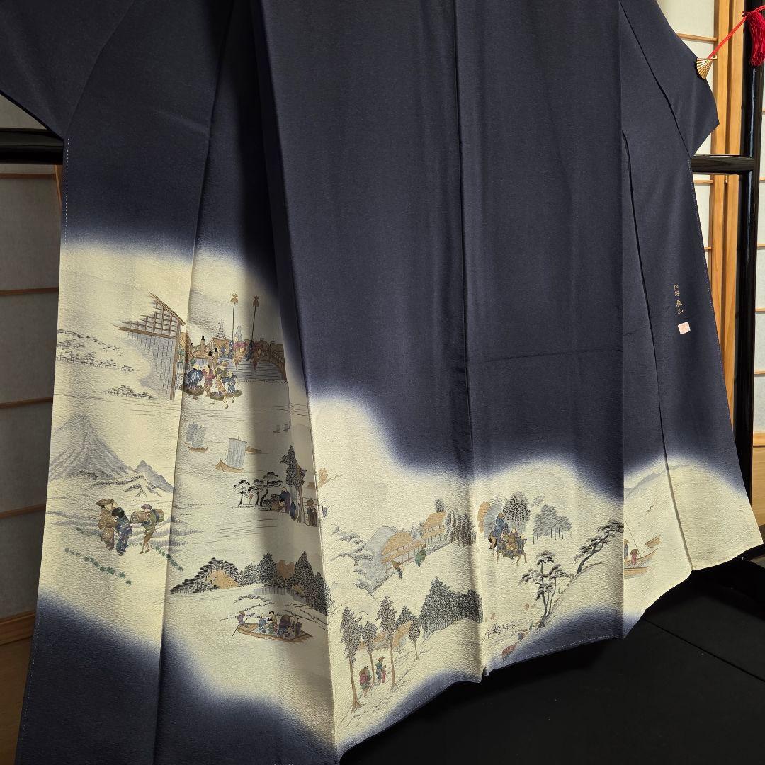 【予約済】着物と帯京月花 m3772 ■濃い青紫系友禅加納義乙正絹訪問着袷広衿■