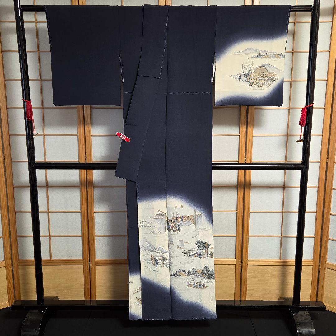 【予約済】着物と帯京月花 m3772 ■濃い青紫系友禅加納義乙正絹訪問着袷広衿■