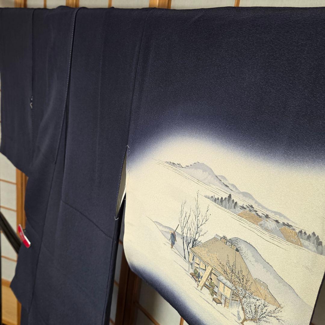 【予約済】着物と帯京月花 m3772 ■濃い青紫系友禅加納義乙正絹訪問着袷広衿■