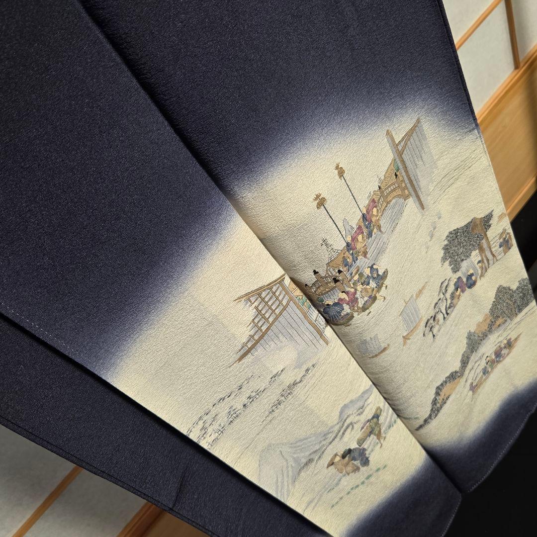 【予約済】着物と帯京月花 m3772 ■濃い青紫系友禅加納義乙正絹訪問着袷広衿■