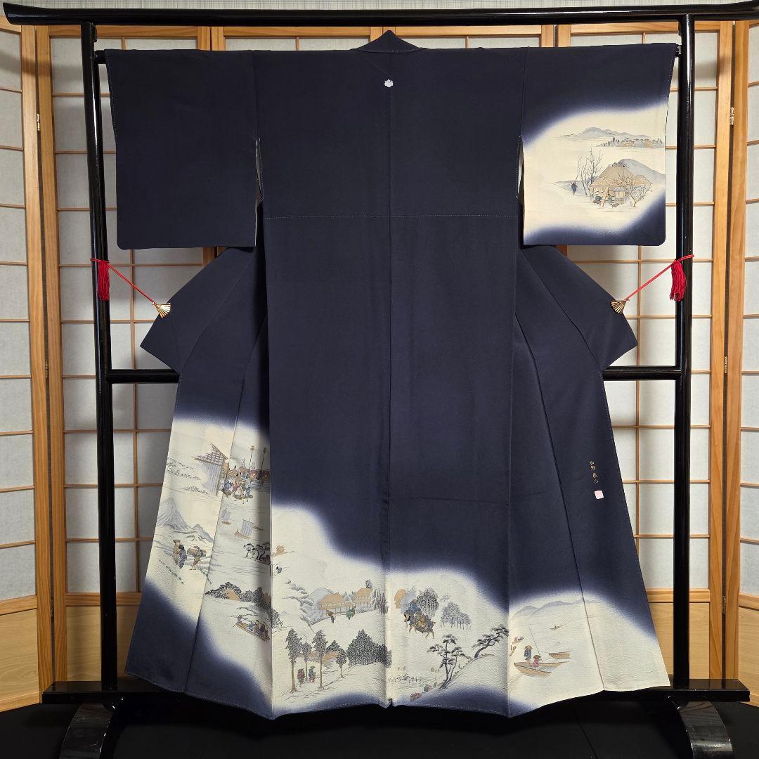 【予約済】着物と帯京月花 m3772 ■濃い青紫系友禅加納義乙正絹訪問着袷広衿■