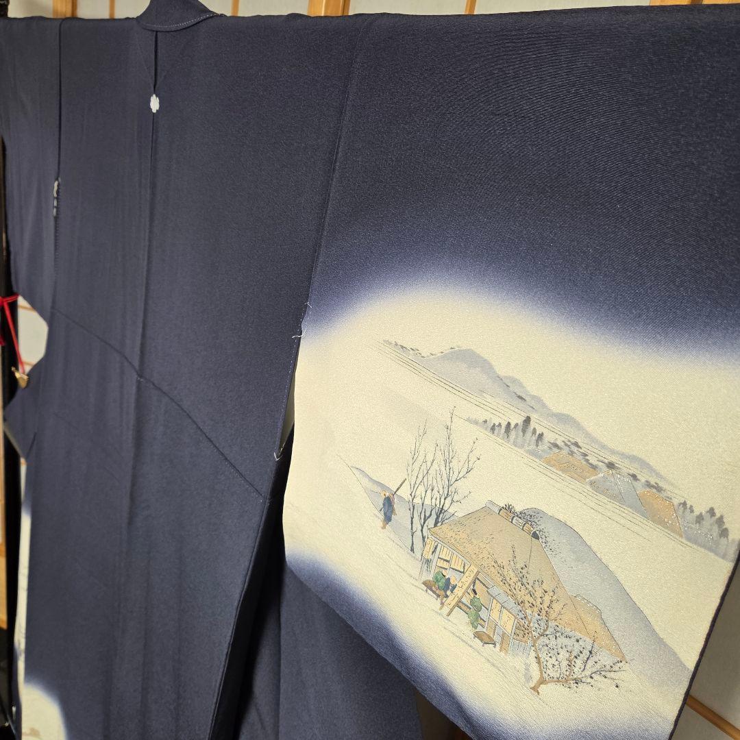 【予約済】着物と帯京月花 m3772 ■濃い青紫系友禅加納義乙正絹訪問着袷広衿■