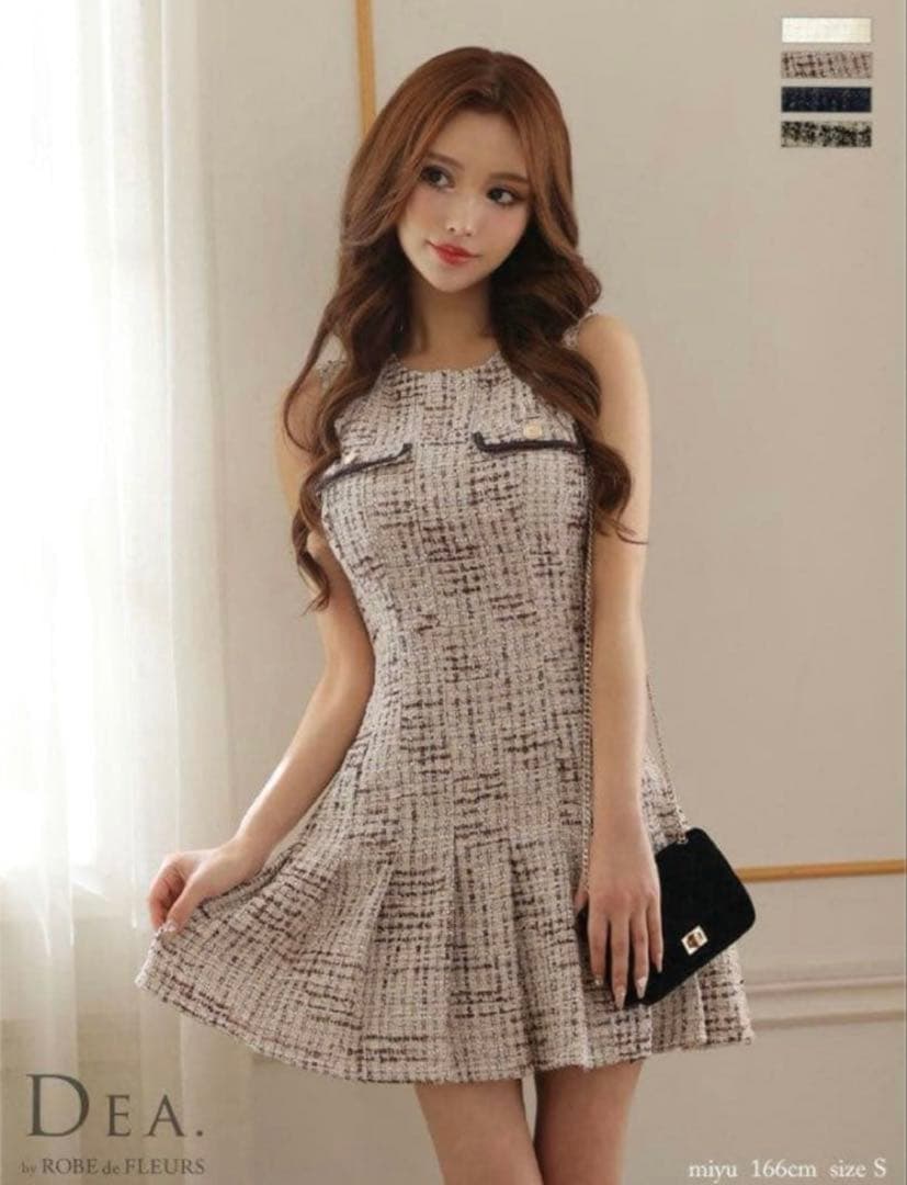 ROBE de FLEURS ラメツイード×プリーツミニキャバドレス