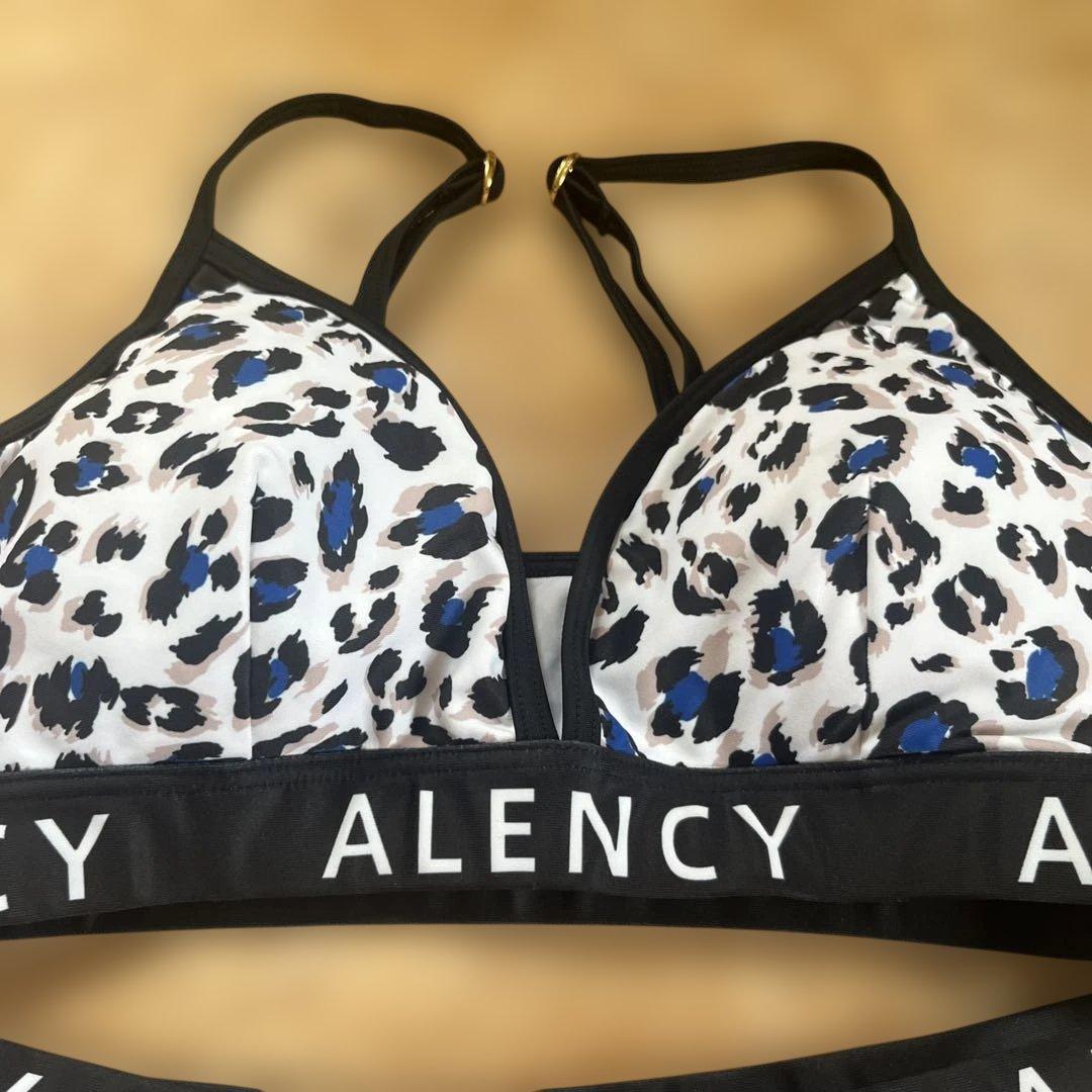 ALENCY アレンシー ロゴ入り トライアングルビキニ WHT 豹柄