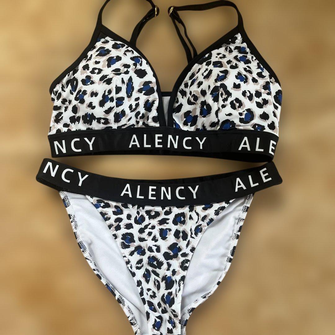 ALENCY アレンシー ロゴ入り トライアングルビキニ WHT 豹柄
