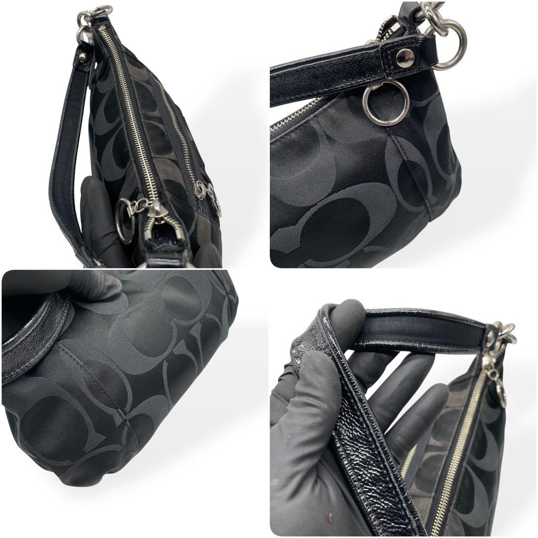 美品　COACH　コーチ ワンショルダーバッグ シグネチャー ポピー 黒