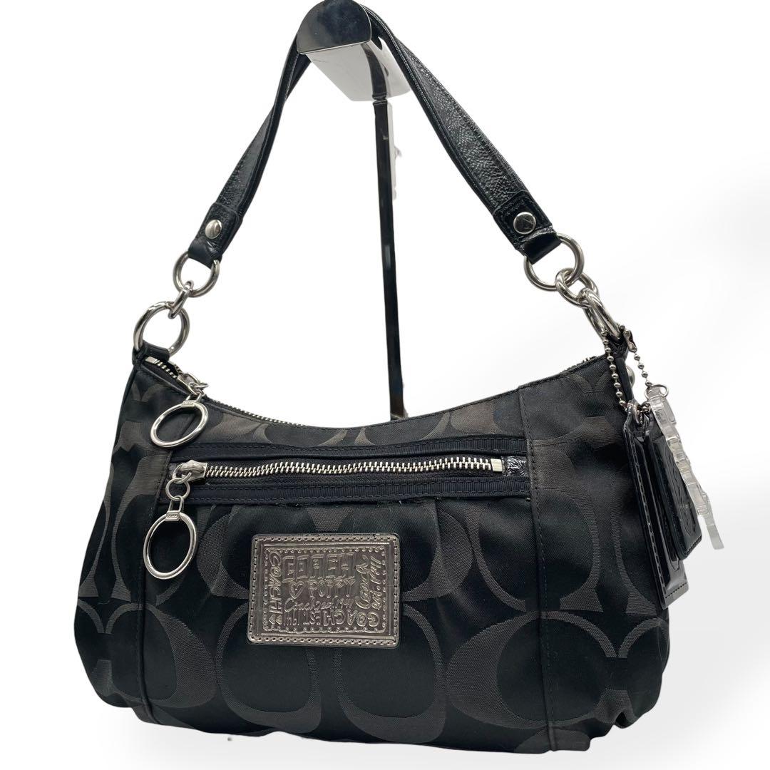 美品　COACH　コーチ ワンショルダーバッグ シグネチャー ポピー 黒