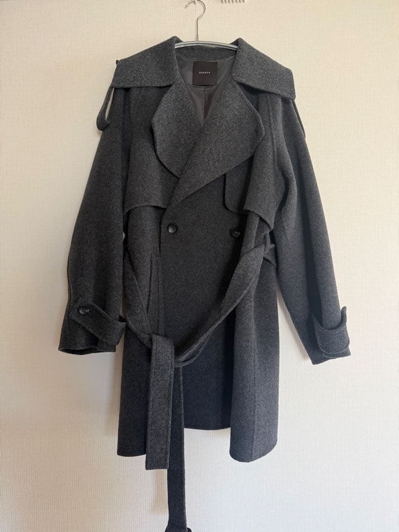 anuans リバーウールミドルトレンチコート　チャコールグレー
