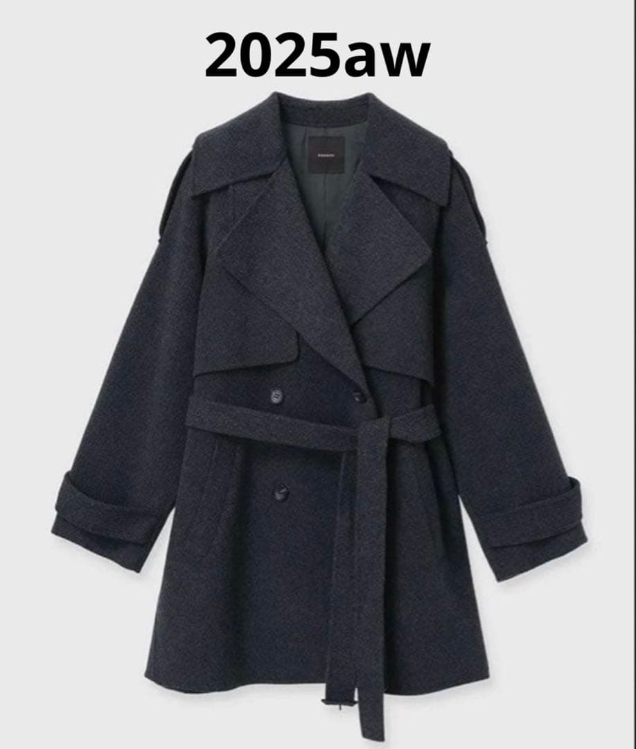 anuans リバーウールミドルトレンチコート　チャコールグレー