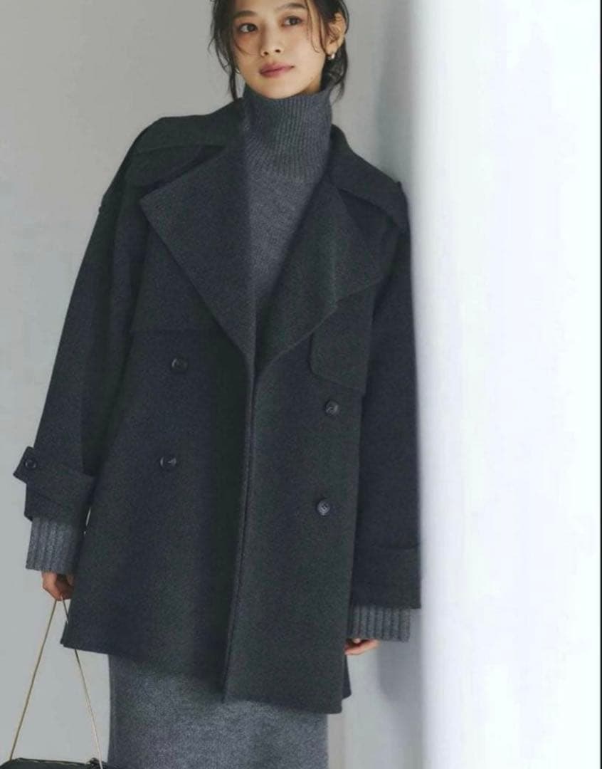 anuans リバーウールミドルトレンチコート　チャコールグレー