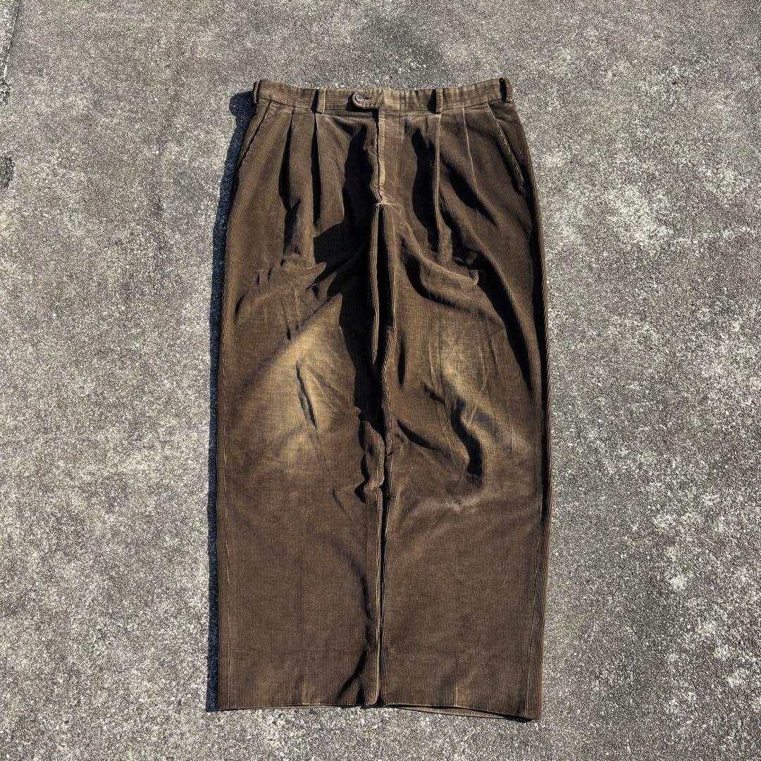 80s カナダ製 vintage コーデュロイパンツ 太畝 ツータック ブラウン
