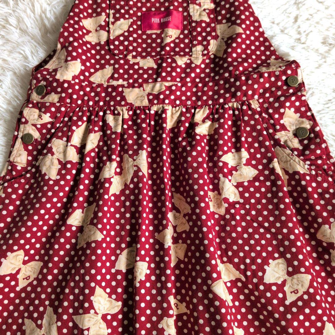 ピンクハウス　ジャンバースカートリボン PINK HOUSE 赤ドットサロペット