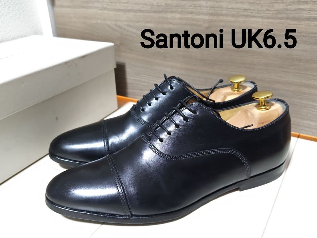 サントーニ　ストレートチップ　サイズ6.5　ブラック　箱付 シューツリー付き