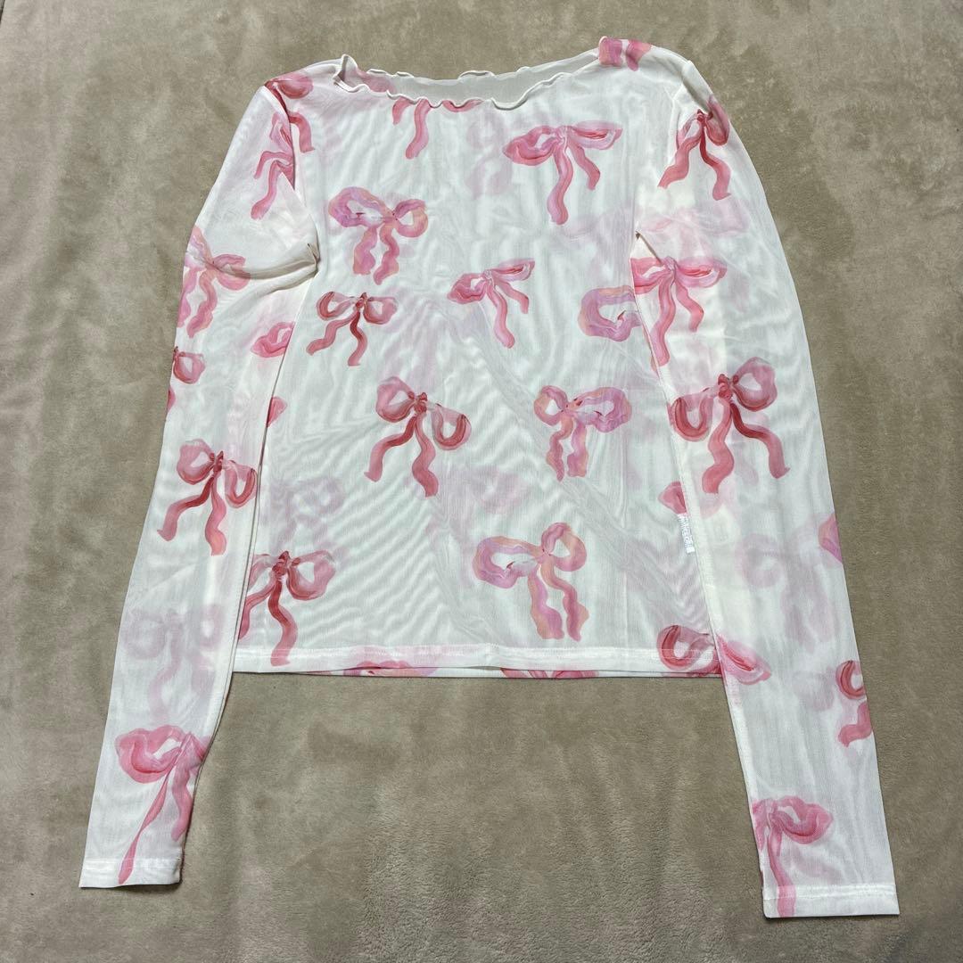 トップス poppy BABY PINK RIBBON SEE-THROUGH TOPS