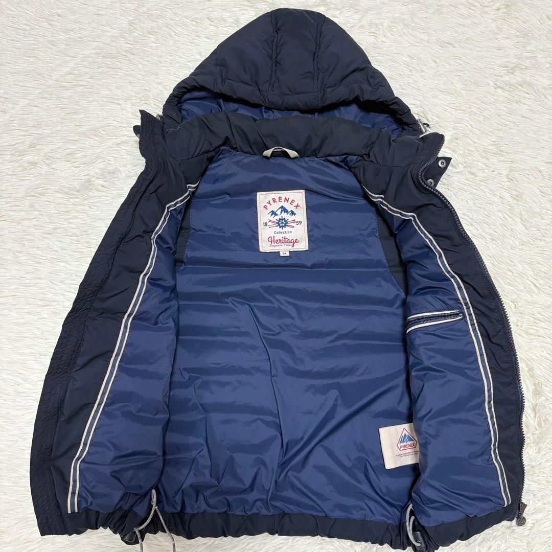 PYRENEX ピレネックス ダウンベスト フード ネイビー S 34 2way