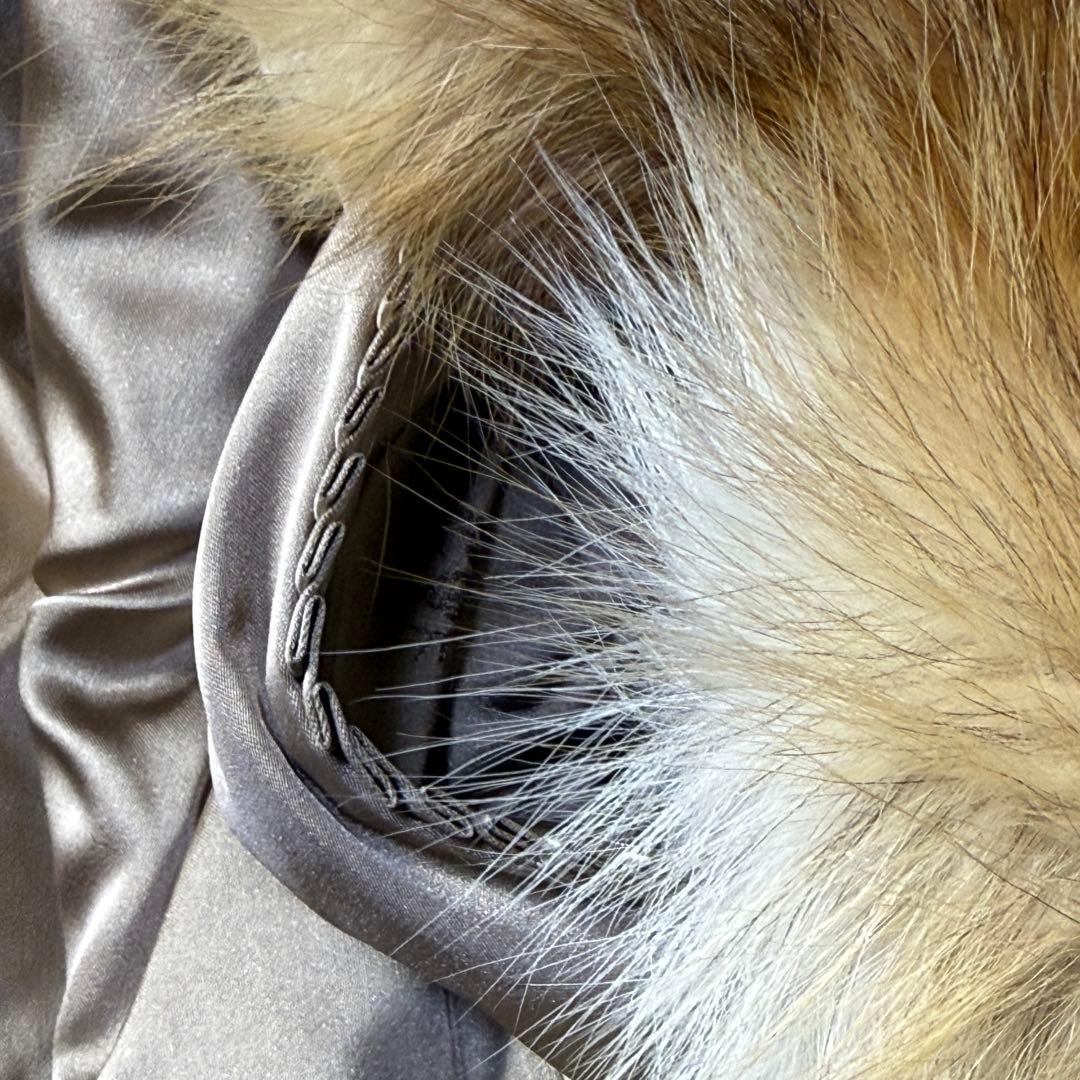 フォックス 本毛皮 ファーコート ミドル丈 レディースM 花柄刺繍