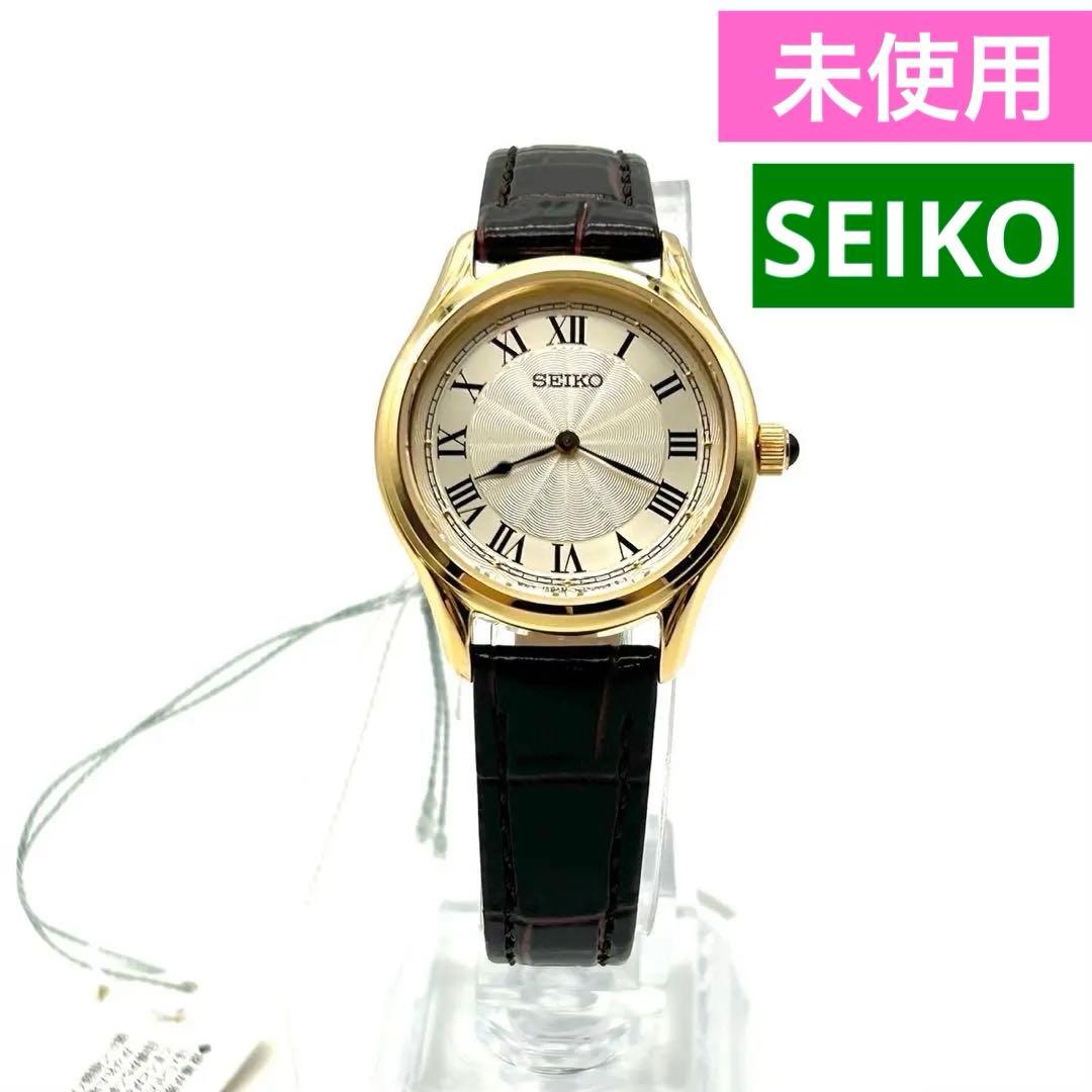 未使用 セイコー ナノユニバース コラボ 腕時計 クオーツ Wネーム レザー 金