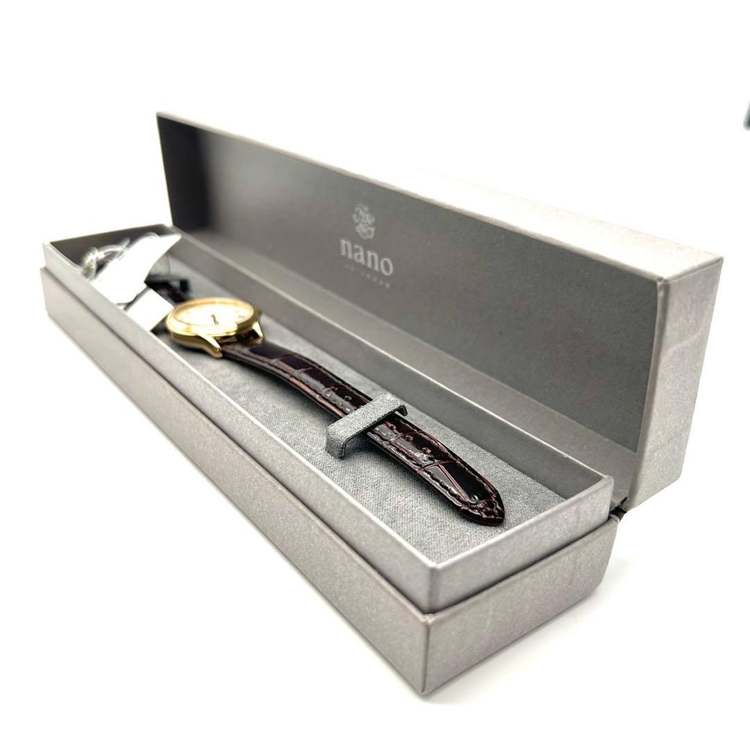 未使用 セイコー ナノユニバース コラボ 腕時計 クオーツ Wネーム レザー 金