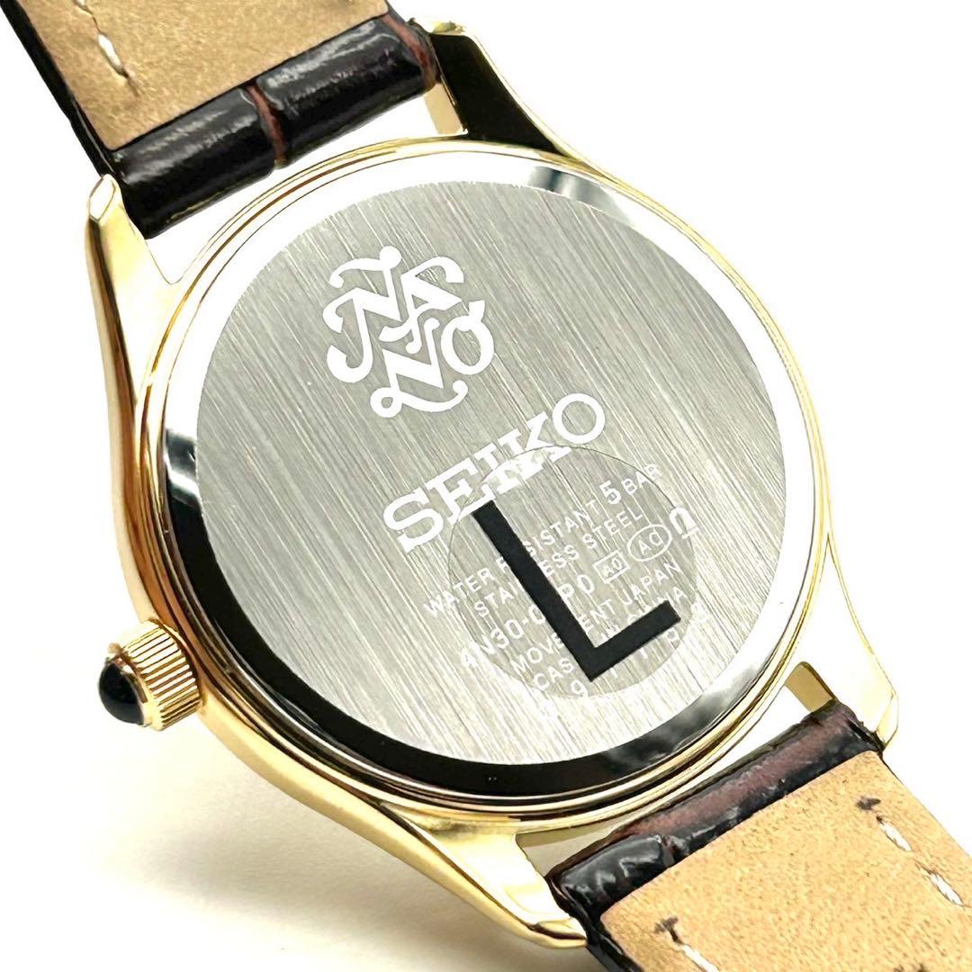 未使用 セイコー ナノユニバース コラボ 腕時計 クオーツ Wネーム レザー 金