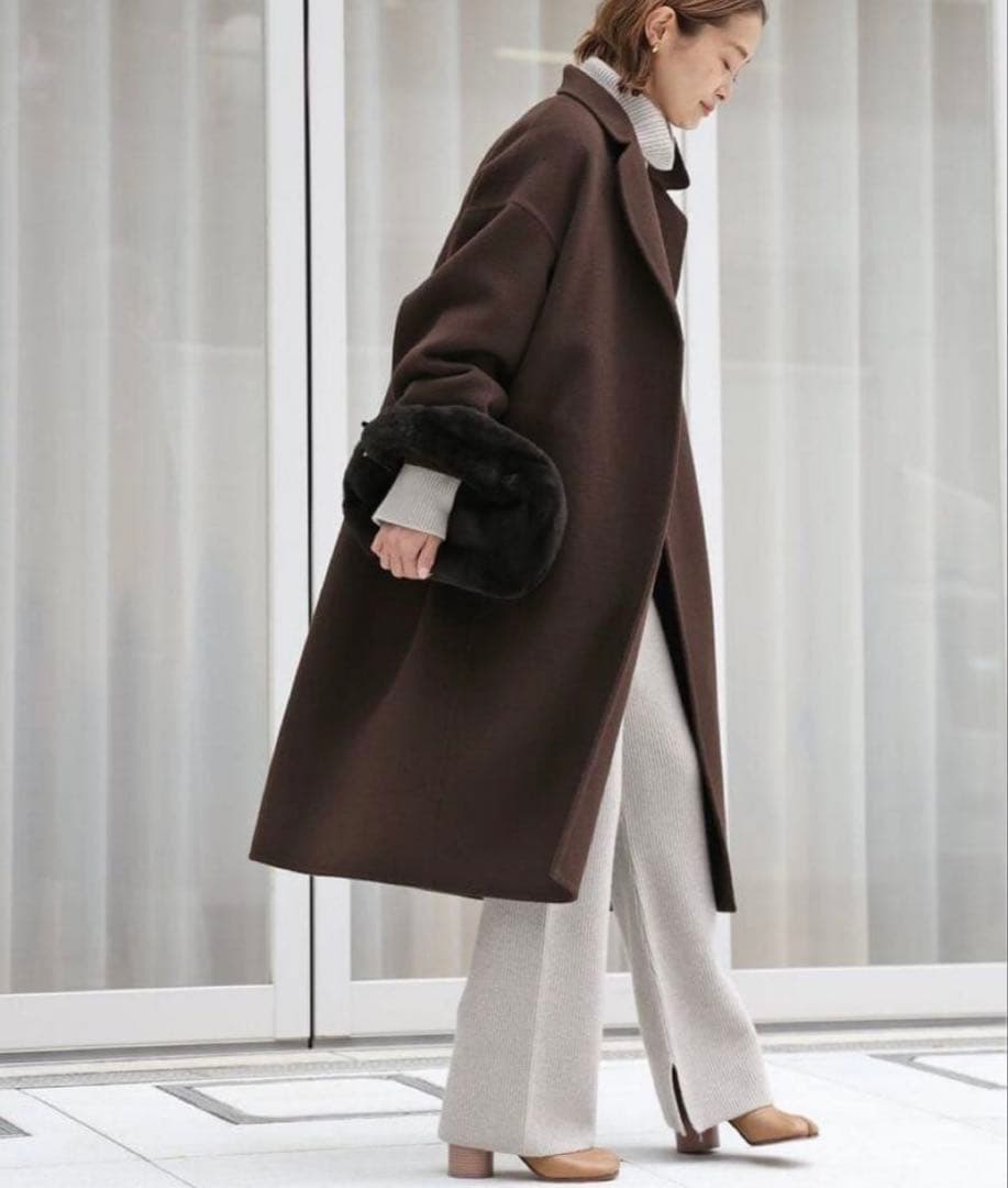 美品★定価8.47円★ドゥーズィエムクラス　ウールアンゴラリバーコート　ブラウン