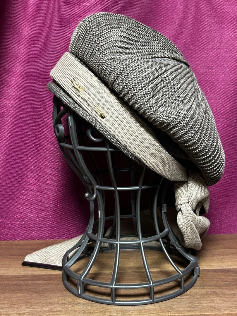 美品　CA4LA★リボン付きベレー帽「CF MONT」モカ