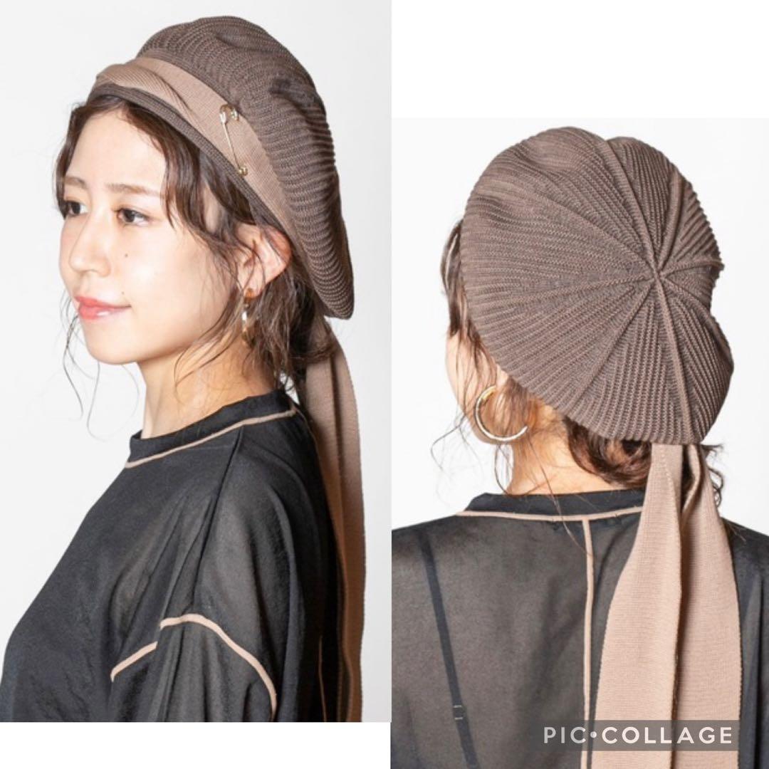 美品　CA4LA★リボン付きベレー帽「CF MONT」モカ