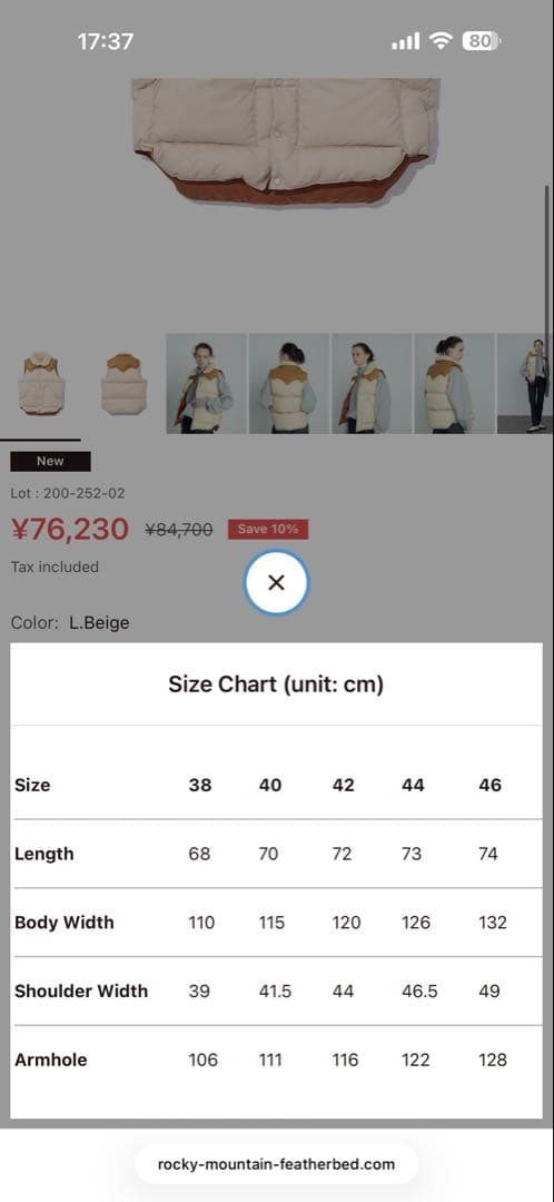 試着のみ　ロッキーマウンテンフェザーベッド ダウンベスト サイズ46