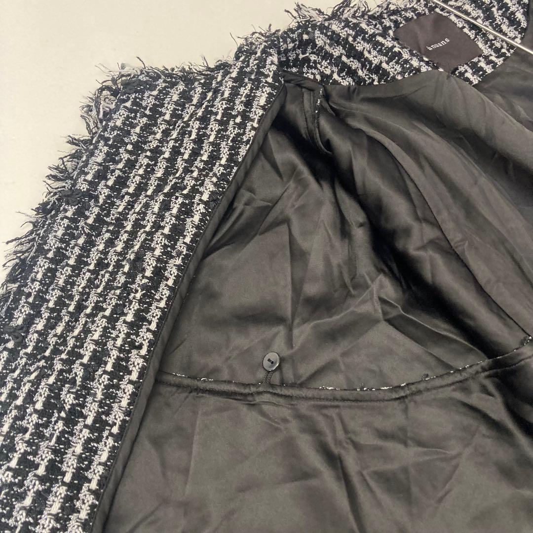 ánuans ツイードケープコート フリンジデザイン F