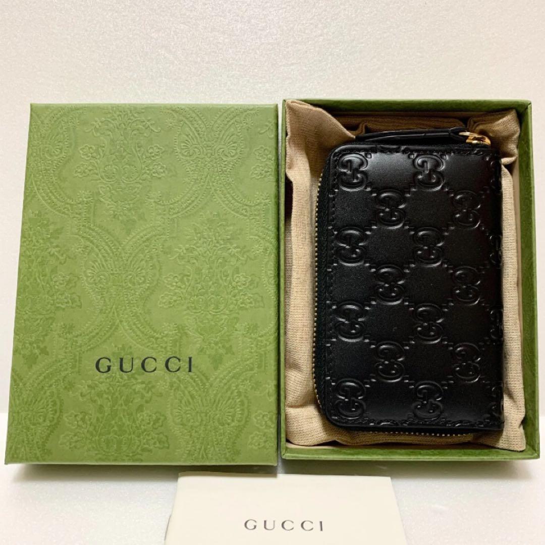 ✨未使用品✨グッチ ケース カードケース シマ レザー 黒 財布