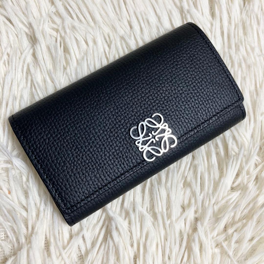 【美品】 現行 ロエベ アナグラム キーケース レザーブラック