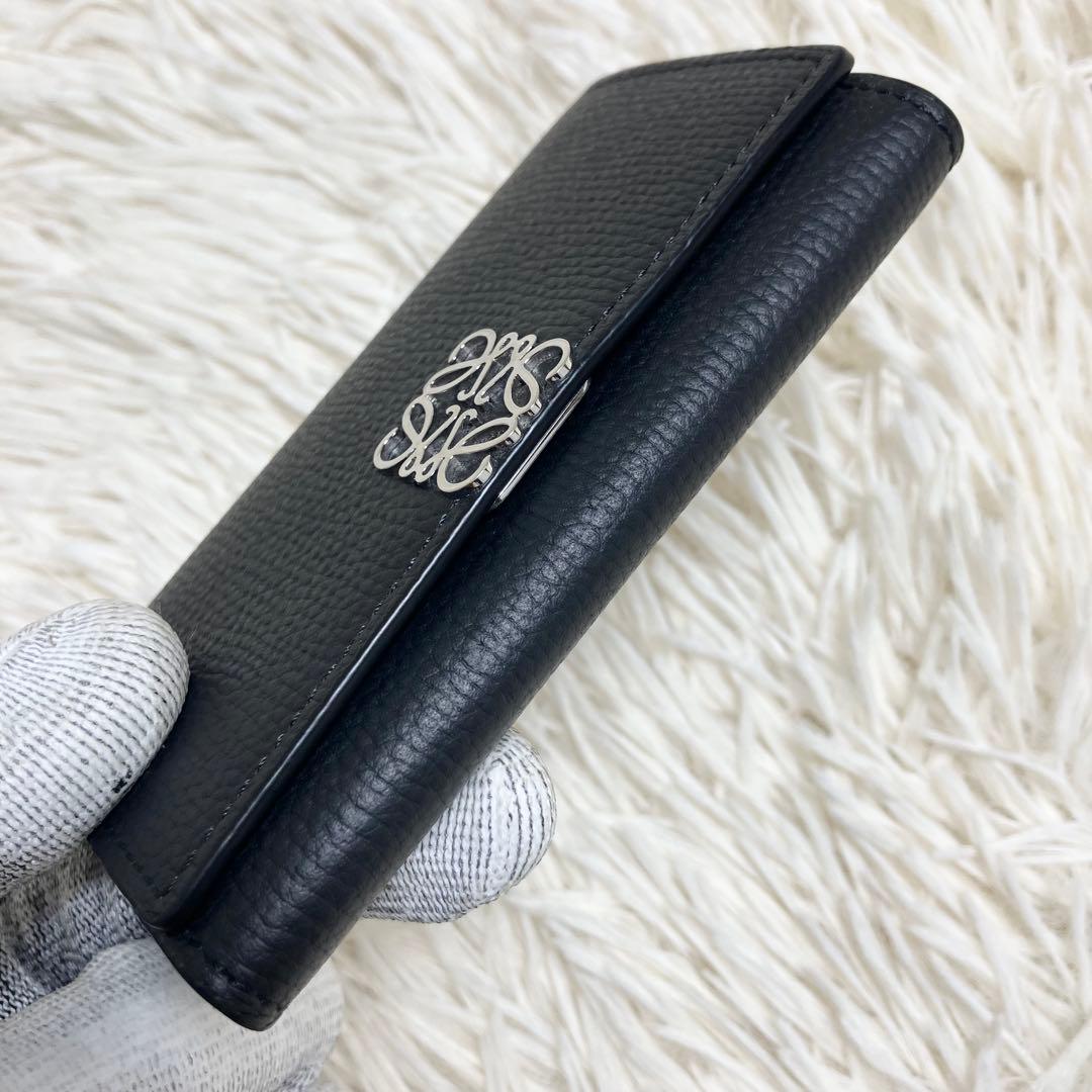 【美品】 現行 ロエベ アナグラム キーケース レザーブラック