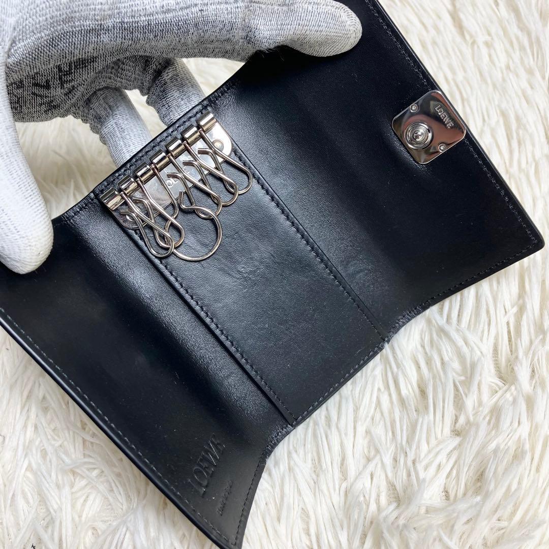 【美品】 現行 ロエベ アナグラム キーケース レザーブラック