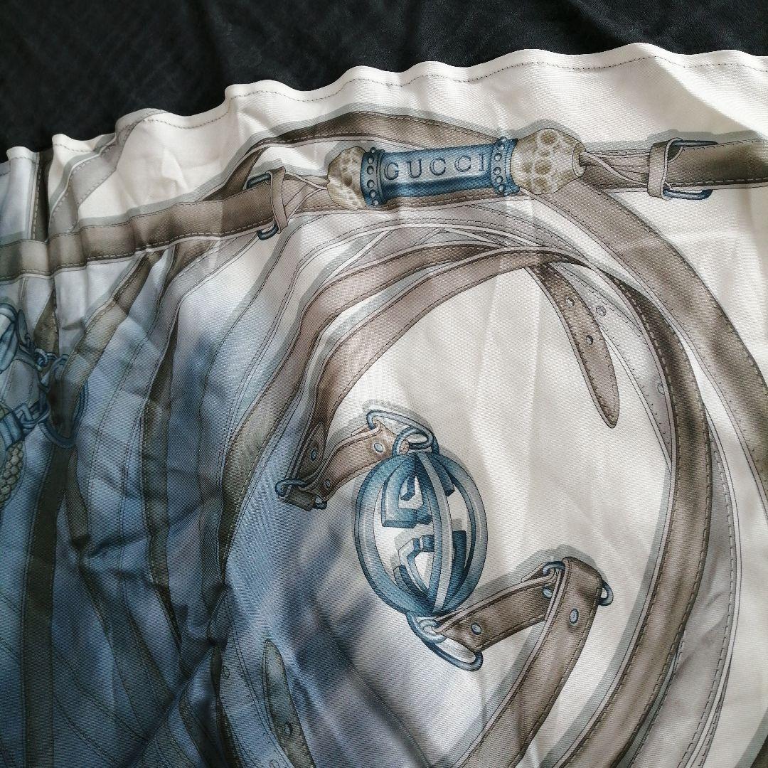 美品 GUCCI グッチ ストール スカーフ カレ ロゴ シルク グレー