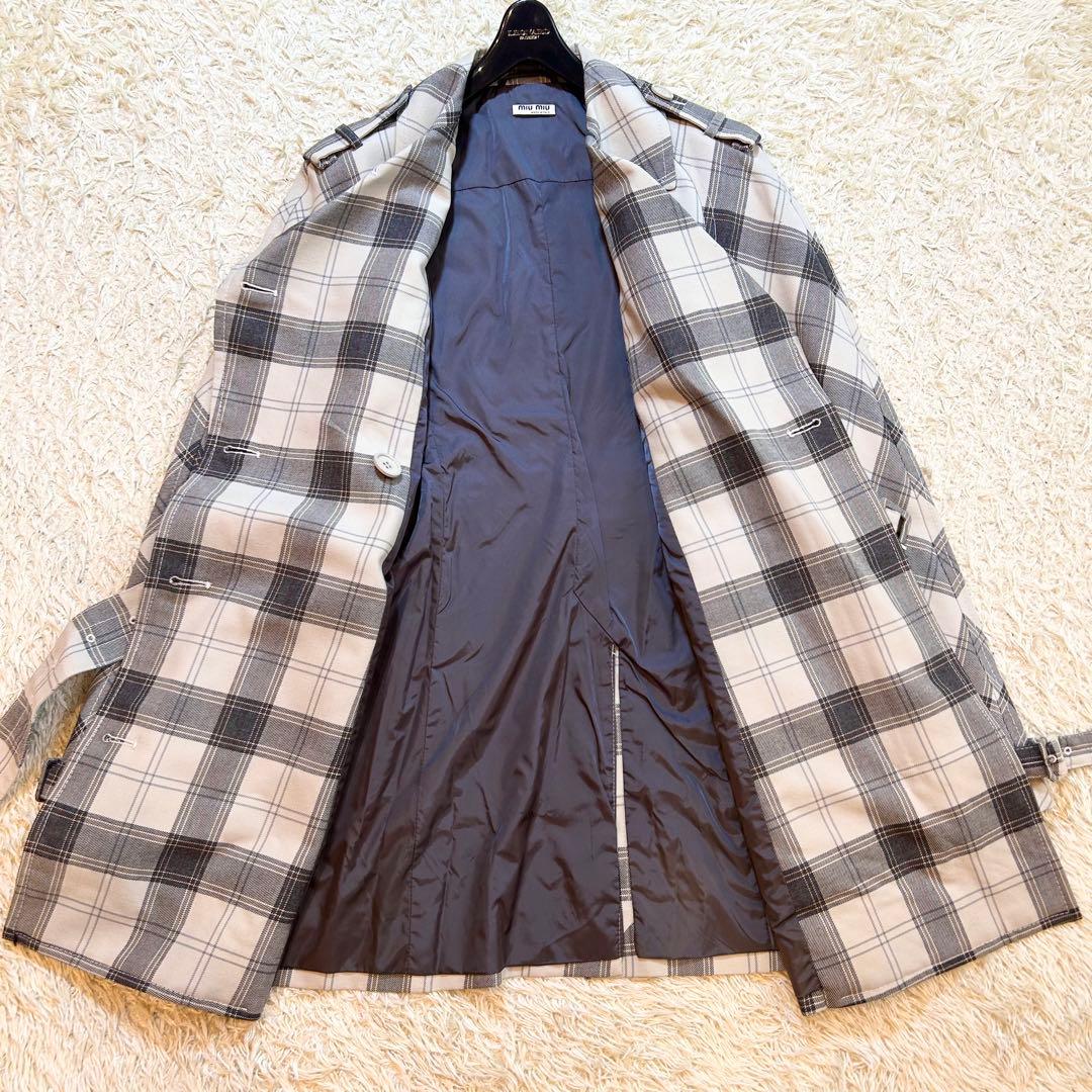 【希少極美品✨️miumiu】 イタリア製 チェック ウール トレンチコート M