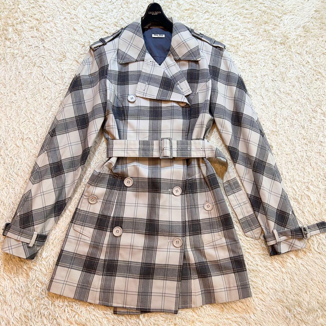 【希少極美品✨️miumiu】 イタリア製 チェック ウール トレンチコート M