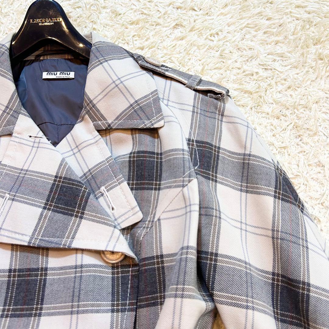 【希少極美品✨️miumiu】 イタリア製 チェック ウール トレンチコート M