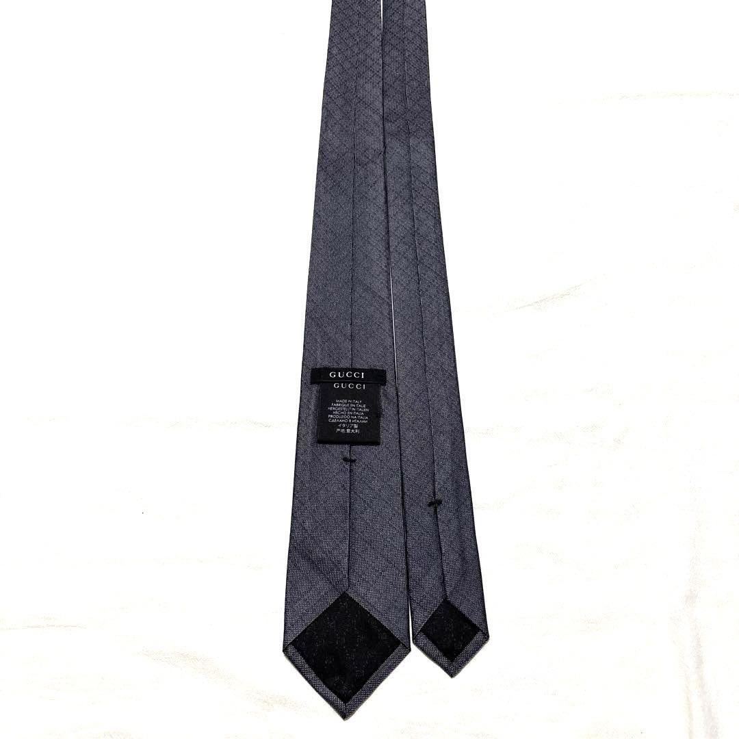 GUCCI グッチ　ネクタイ　ダークグレー　チェック　美品