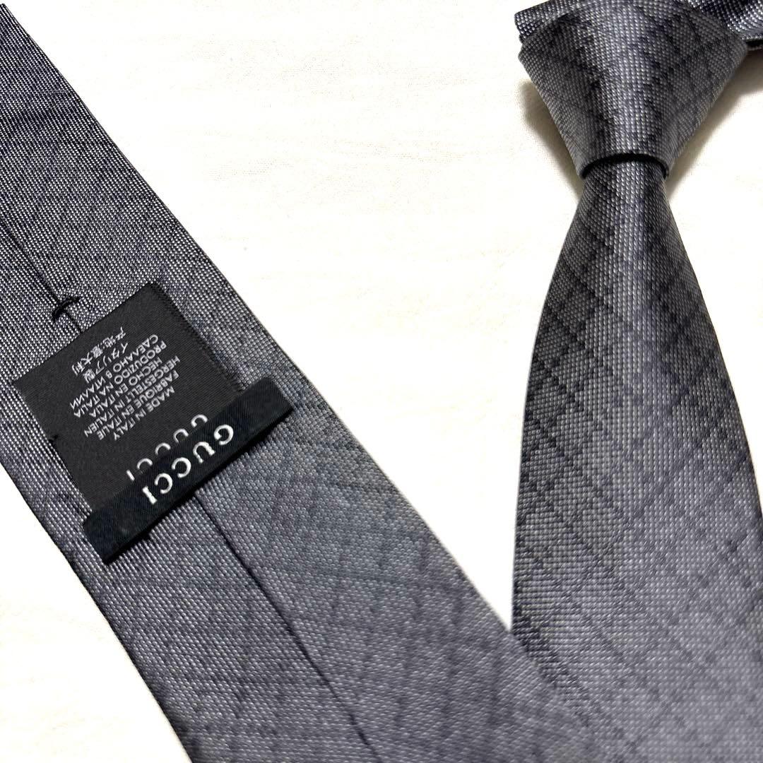 GUCCI グッチ　ネクタイ　ダークグレー　チェック　美品