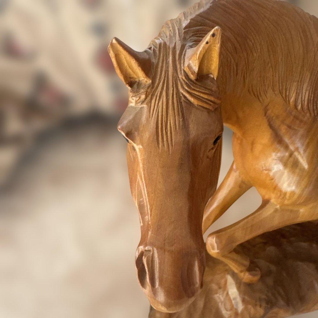 レトロ 木製 馬 ウッド オブジェ ホース 木彫り