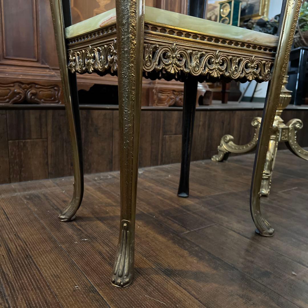 k079r118 イタリア製 大理石コンソールテーブル グリーン系 真鍮脚 2段