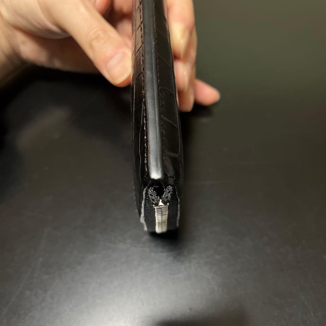 THE SOLE クロコダイル L字ジップウォレット ブラック 肚