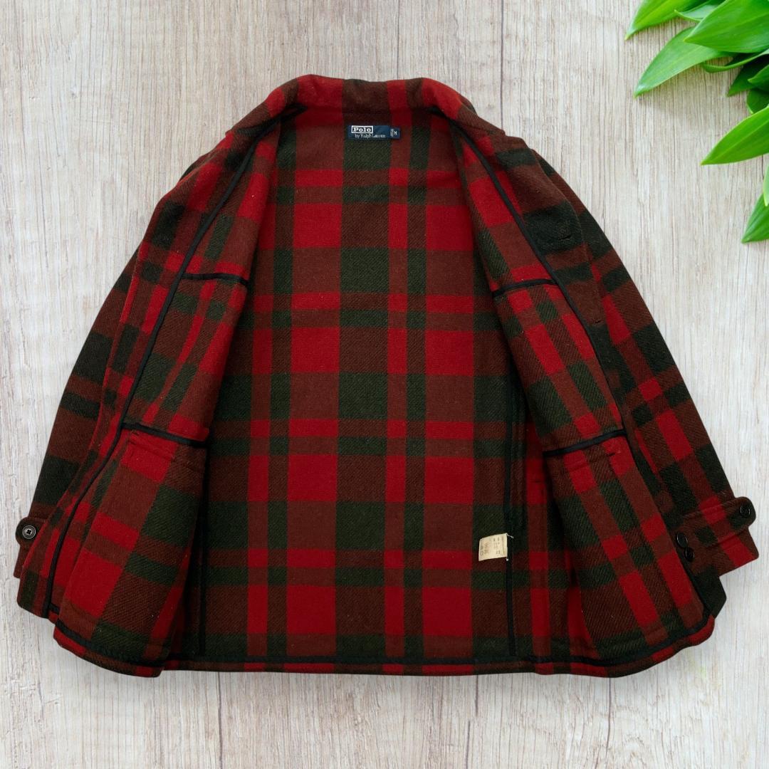 美品 ポロバイラルフローレン ウール ハンティングジャケット 赤黒 M 48
