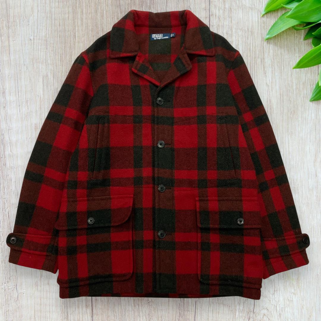 美品 ポロバイラルフローレン ウール ハンティングジャケット 赤黒 M 48