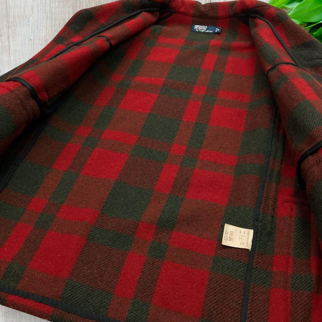 美品 ポロバイラルフローレン ウール ハンティングジャケット 赤黒 M 48